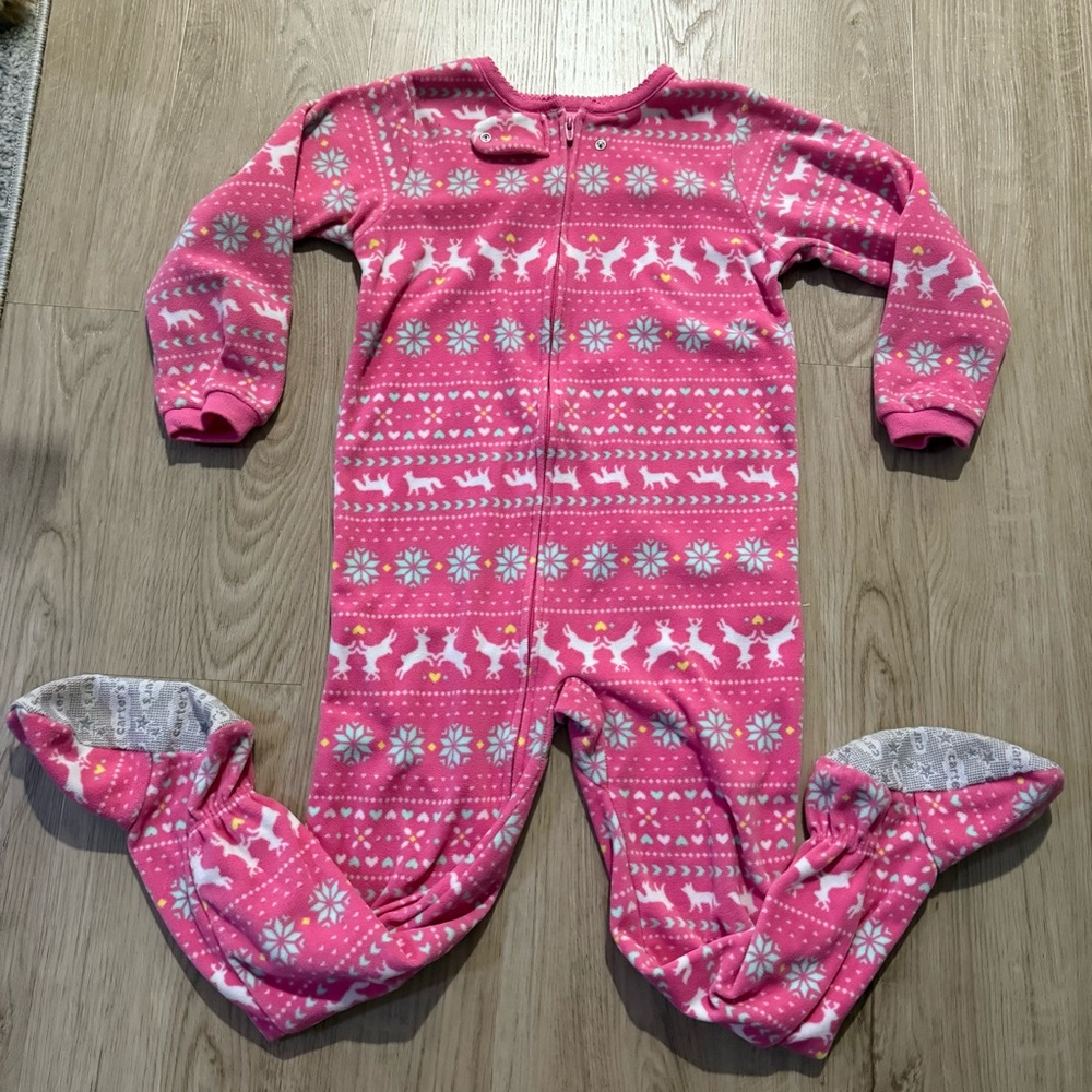 Girls Pink Reindeer Pajama Onesie